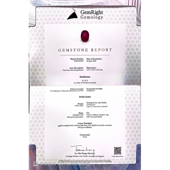 0.55ct Ruby Certified