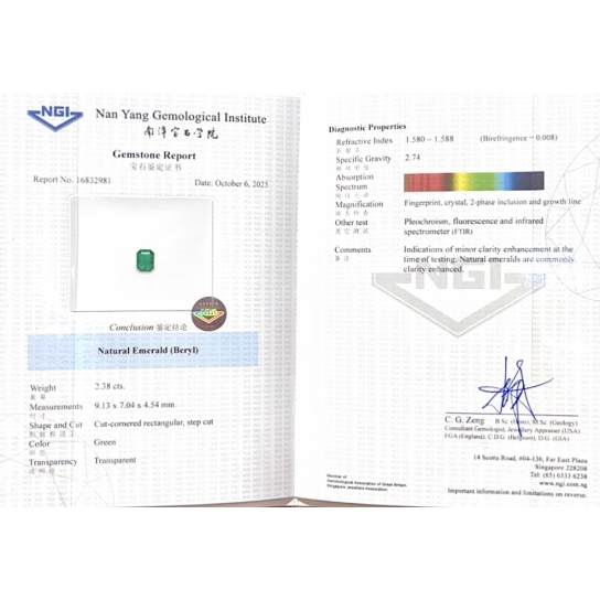 2.38ct Emerald NGI Certified