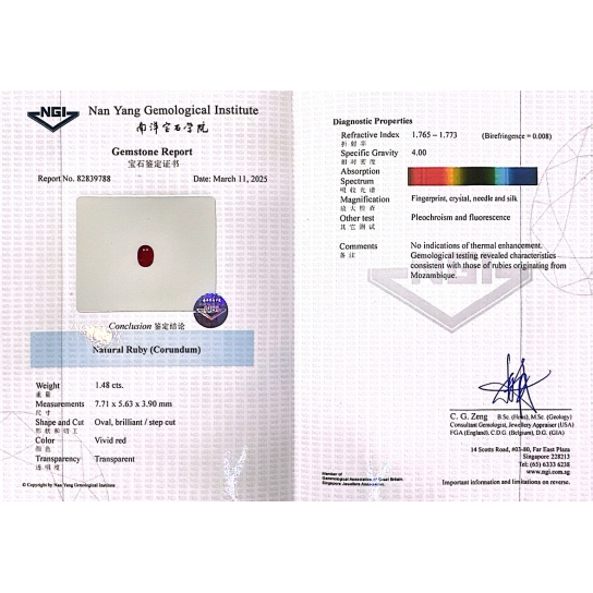 1.48ct Ruby (NGI Certified)