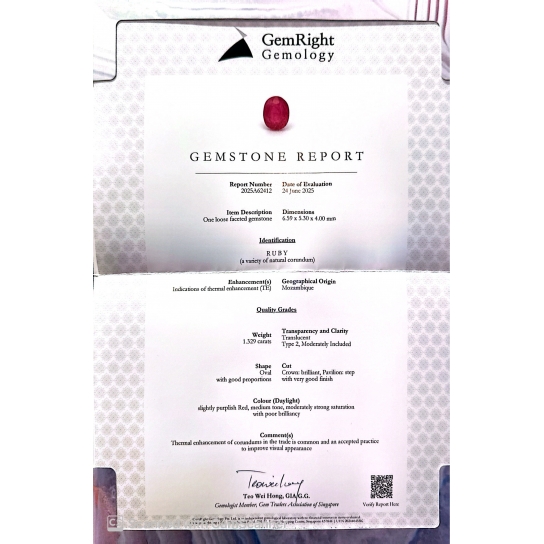 1.3ct Oval Ruby Certified