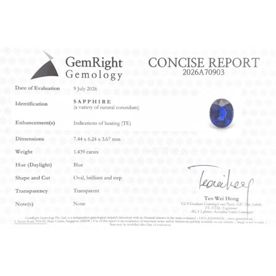 1.43ct Excellent Faceted Blue Sapphire