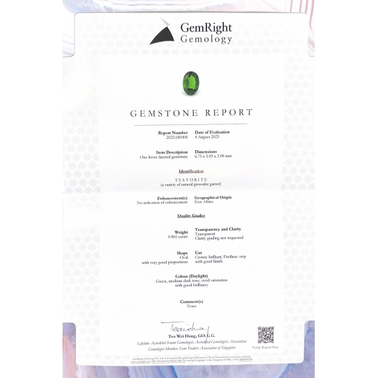 0.861ct Tsavorite Certified