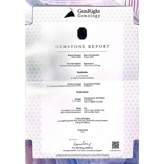 1.776ct Blue Sapphire Certified