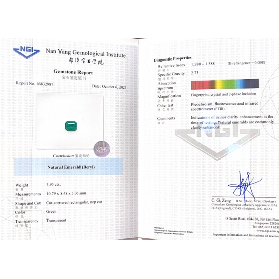 3.95ct Emerald NGI Certified