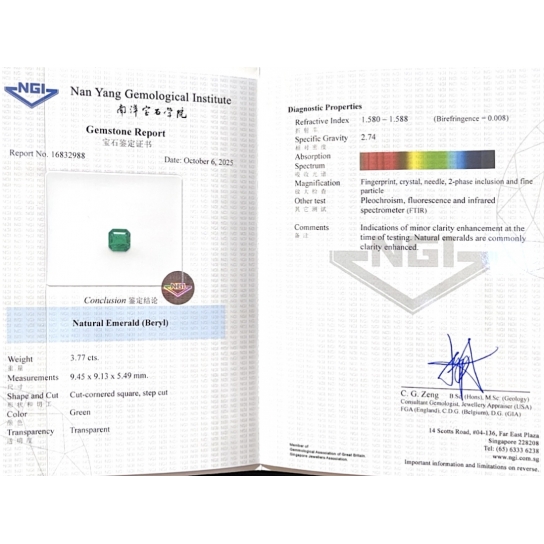 3.77ct Emerald NGI Certified