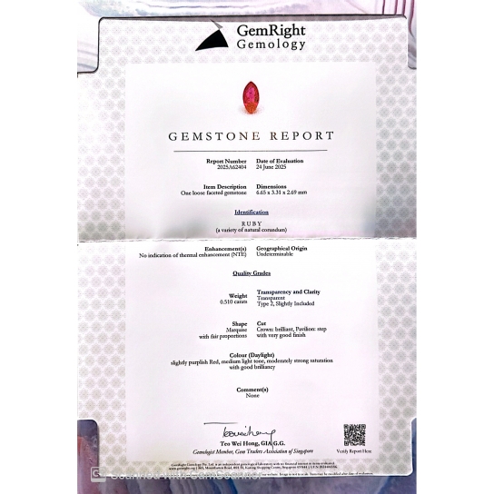 0.5ct Marquise Ruby Certified