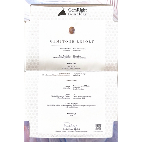 0.73 Blue Sapphire Certified