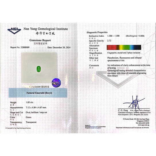 1.03ct Emerald No Oil