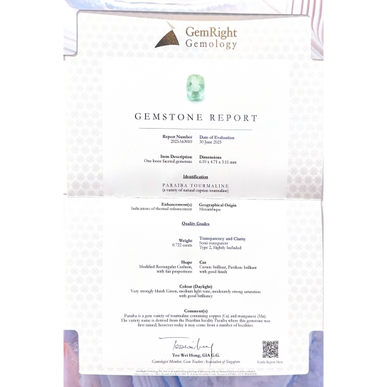 0.7ct Paraiba Certified