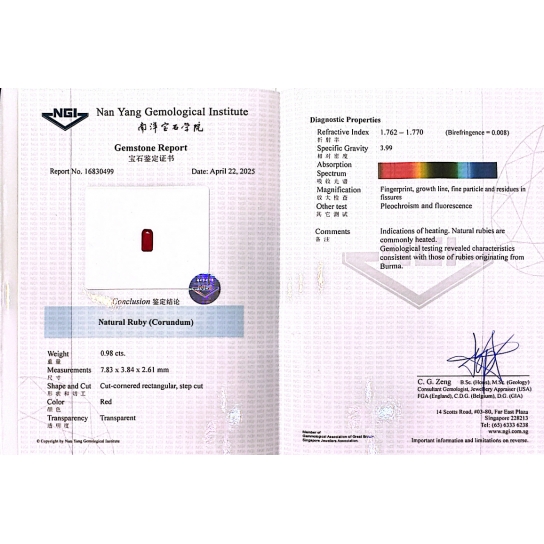 0.98ct Ruby (NGI Certified)