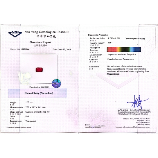 1.52ct Ruby Certified RB20