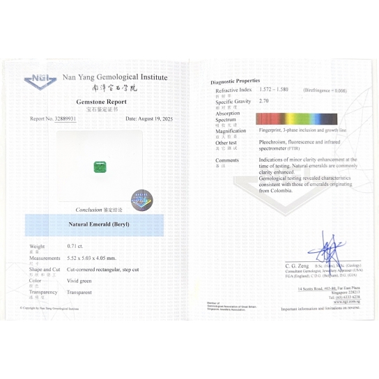 0.71ct Emerald NGI Certified