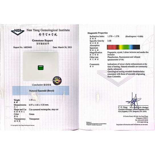 1.49ct Emerald (NGI Certified)
