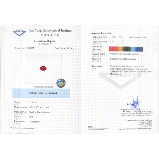 1.10ct Ruby NGI Certified RB36