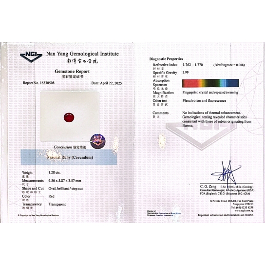 1.28ct Ruby (NGI Certified)