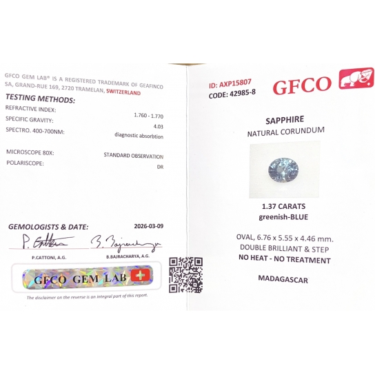 1.37ct Excellent faceted Unheated Sapphire GFCO certified 