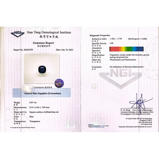6.61ct Blue Sapphire (NGI Certified)