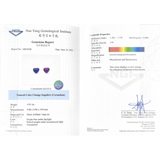 4.01ct Heart Sapphire NGI Certified
