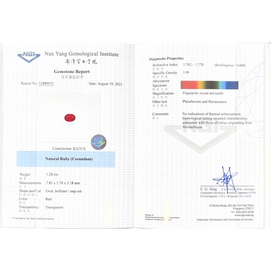 1.28ct Ruby NGI Certified