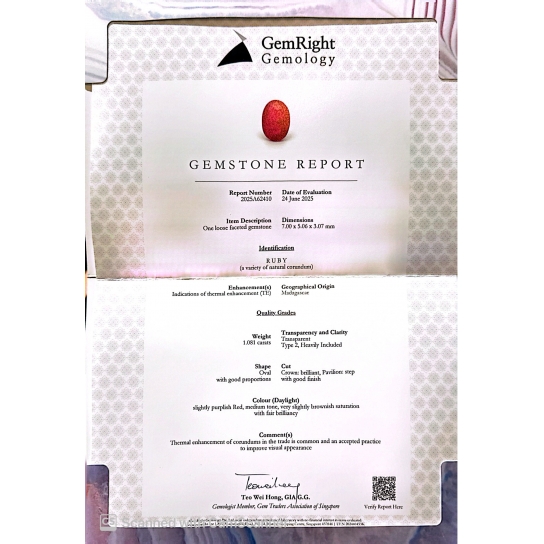 1.08ct Ruby Certified